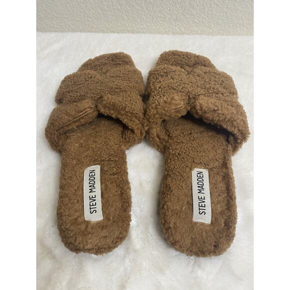 Steve Madden Slipper Slides Womens Size 6 Faux Fur Brown - Picture 2 of 6